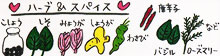 Pepper, Japanese basil (shiso), Japanese ginger (myouga), ginger, Japanese green horseradish paste (wasabi), chili peppers, basil, rosemary, etc.
