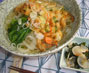 Cold wheat noodles with tempura, soybeans and vegetables
