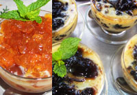 Rooibos jelly and grain coffee jelly with a condensed milk type sauce