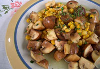 ベジタリアン料理レシピ（洋食）マッシュルームとコーンの炒め物
