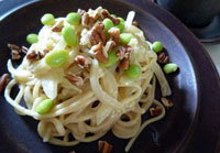 ベジタリアン料理レシピ（洋食）枝豆とペカンナッツのカルボナーラ